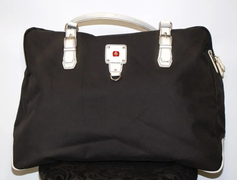 Swiss Gear Black Duffle Bag – White Trim, Travel Gym Weekender, Zip Closure
